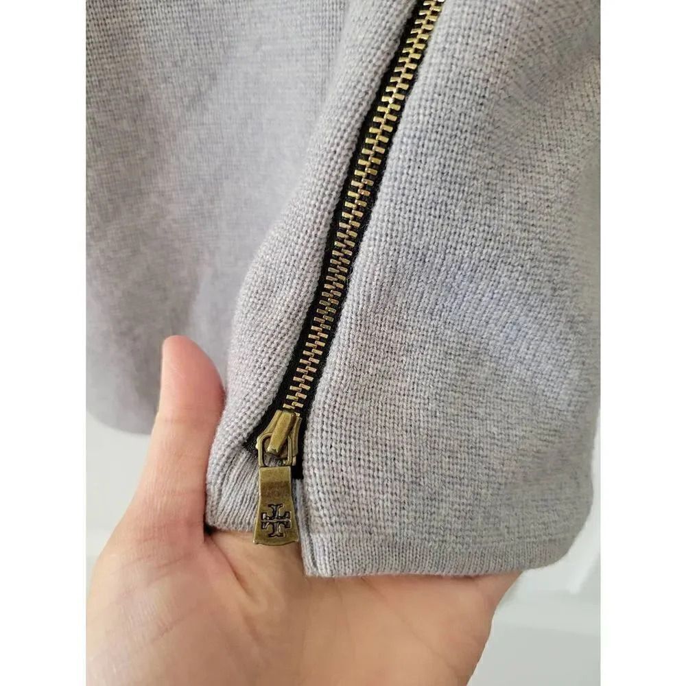 Tory Burch Rylie Sweater Tunic Gray Side Zip Merino Wool 3/4 Sleeve Sz S - Picture 3 of 8